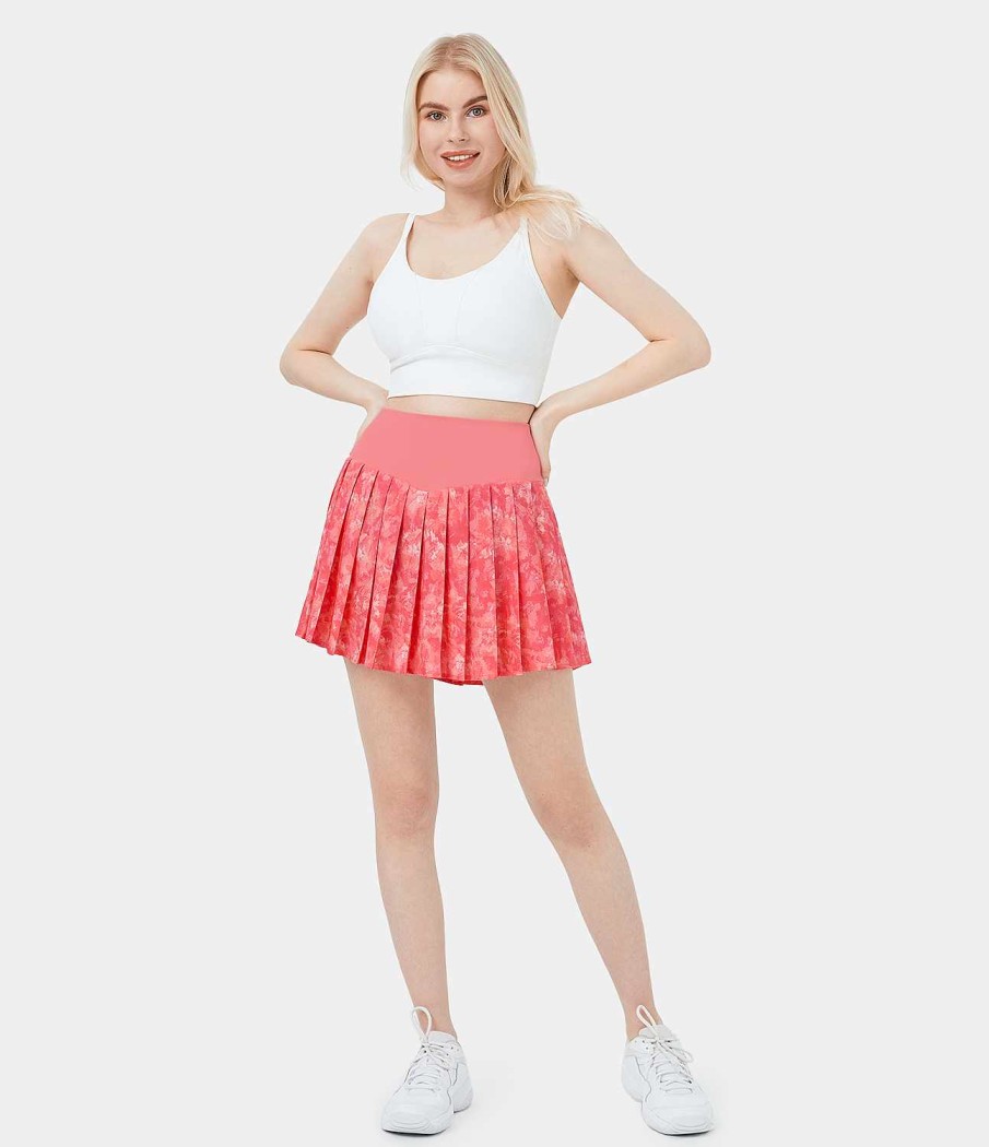 Rocke Und Skorts HALARA | Breezeful Hoch Taillierte A-Linien-Mini-Shorts Mit Falten, Schnell Trocknend, Lassiger Rock, Farbdruck, Kein Futter