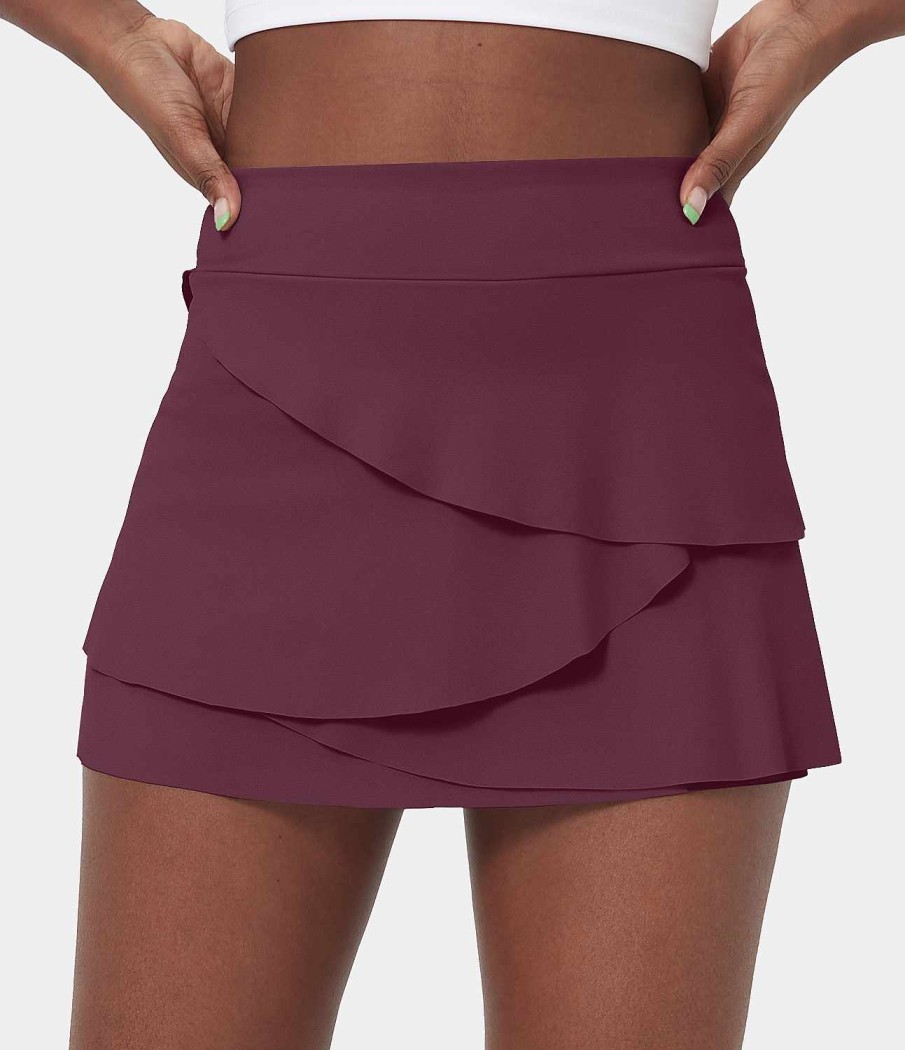 Rocke Und Skorts HALARA | Alltagstauglicher 2-In-1-Golfrock Mit Hohem Bund Und Taschen Und Gestuften Blutenblattern