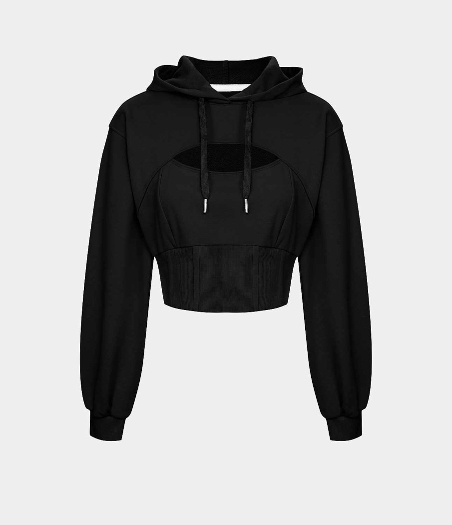 Oberteile HALARA | Kapuzen-Sweatshirt Mit Kapuze, Kordelzug Und Ausschnitt, Korsett, Verkurztes, Lassiges Baumwoll-Hoodie