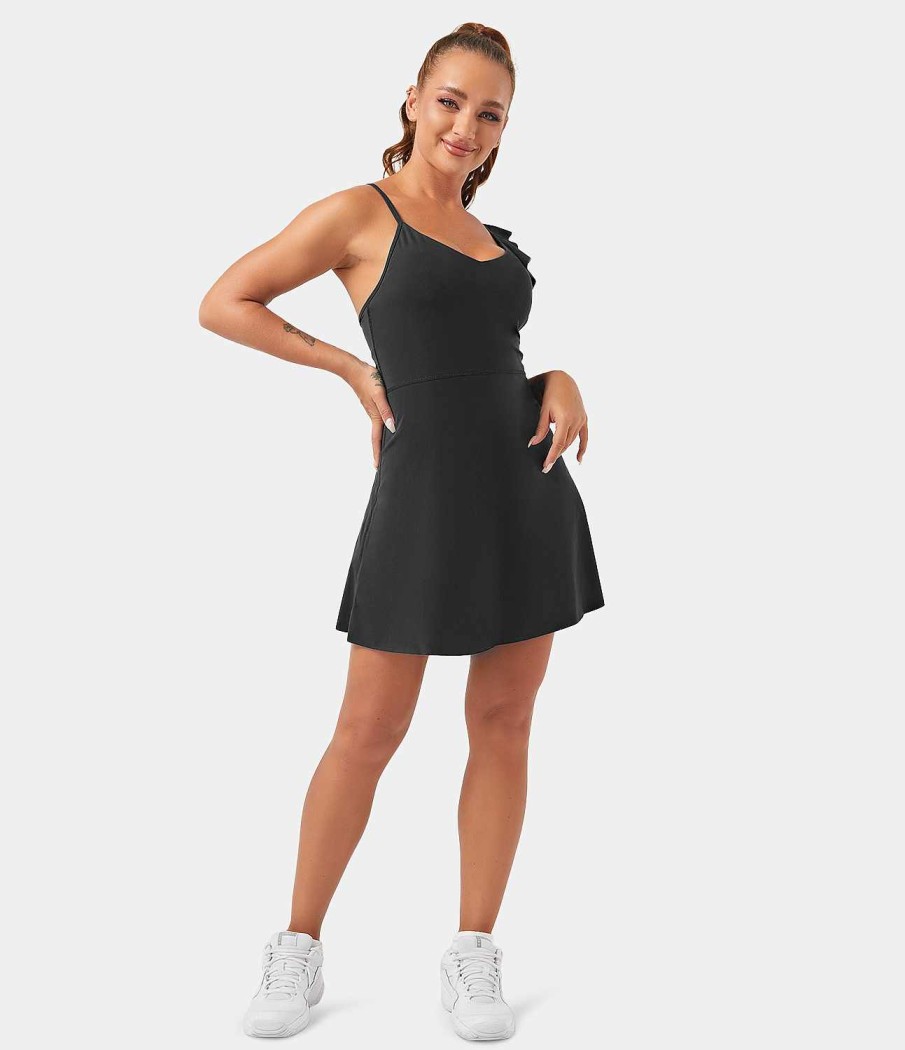 Kleider HALARA | Cloudful Air Fabric Unregelmasige Trager, Ruckenfreies, Uberkreuztes 2-In-1-Sportkleid Mit Seitentasche Und Cool Touch