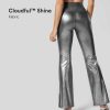 Rocke Und Skorts HALARA | Cloudful Shine Fabric Crossover-Leggings Mit Hoher Taille Und Seitentasche, Geteiltem Saum, Durchgehender Metallic-Foliendruck, Dehnbare Party-Flare-Leggings Aus Kunstleder