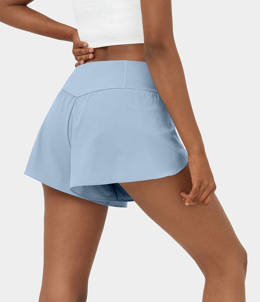 Kleidung HALARA Shorts Und Bikerhosen | Breezeful Hoch Taillierte, V-Formige, Geraffte, Gestapelte 2-In-1-Freizeitshorts Mit Schnell Trocknenden Taschen, 3 Zoll