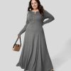 Plus + Kurve HALARA | Rundhals-Knopf-Langarm-Flare-Maxi-Freizeitkleid In Ubergrose