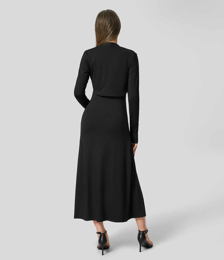 Kleider HALARA | Lassiges Zweiteiliges Midi-Kleid Mit Daumenloch Und Verstellbarem Riemen Und Seitlichem Schlitz