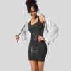 Rocke Und Skorts HALARA | Cloudful Glanzstoff, Ruckenfrei, Verdrehter Rucken, Geruscht, Figurbetontes Mini-Partykleid Aus Dehnbarem Kunstleder Mit Metallic-Foliendruck