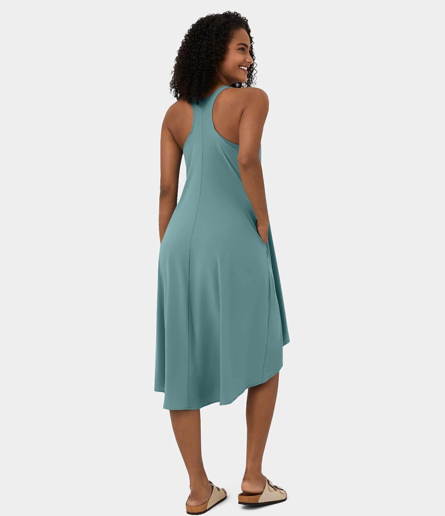 Kleider HALARA | Breezeful Ruckenfreies, Schnell Trocknendes Midi-Freizeitkleid Mit Racerback Und Seitentaschen, Hoch Niedrig, Fliesend