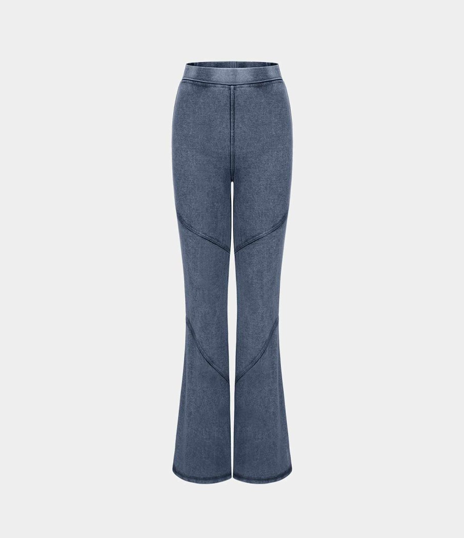 Denim HALARA | Halaramagic Lassige Flare-Jeans Aus Gewaschenem, Dehnbarem Strick Mit Hoher Taille Und Ziernahten