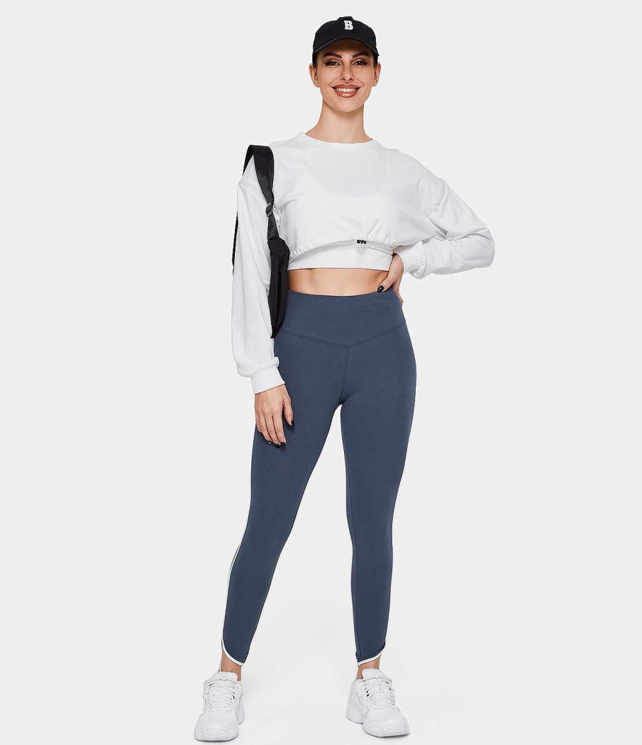 Leggings HALARA | Einfarbige Leggings Aus Baumwolle In Voller Lange Mit Hohem Bund Und Kontrastbesatz