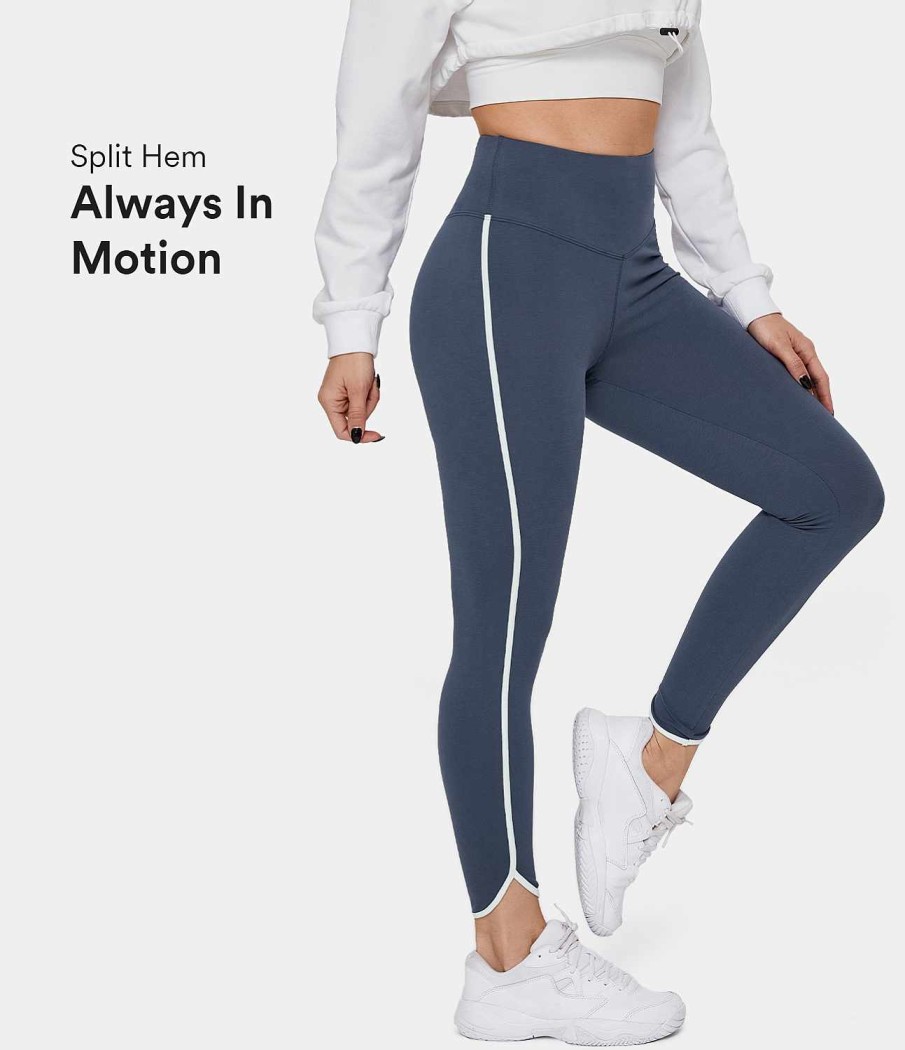 Leggings HALARA | Einfarbige Leggings Aus Baumwolle In Voller Lange Mit Hohem Bund Und Kontrastbesatz