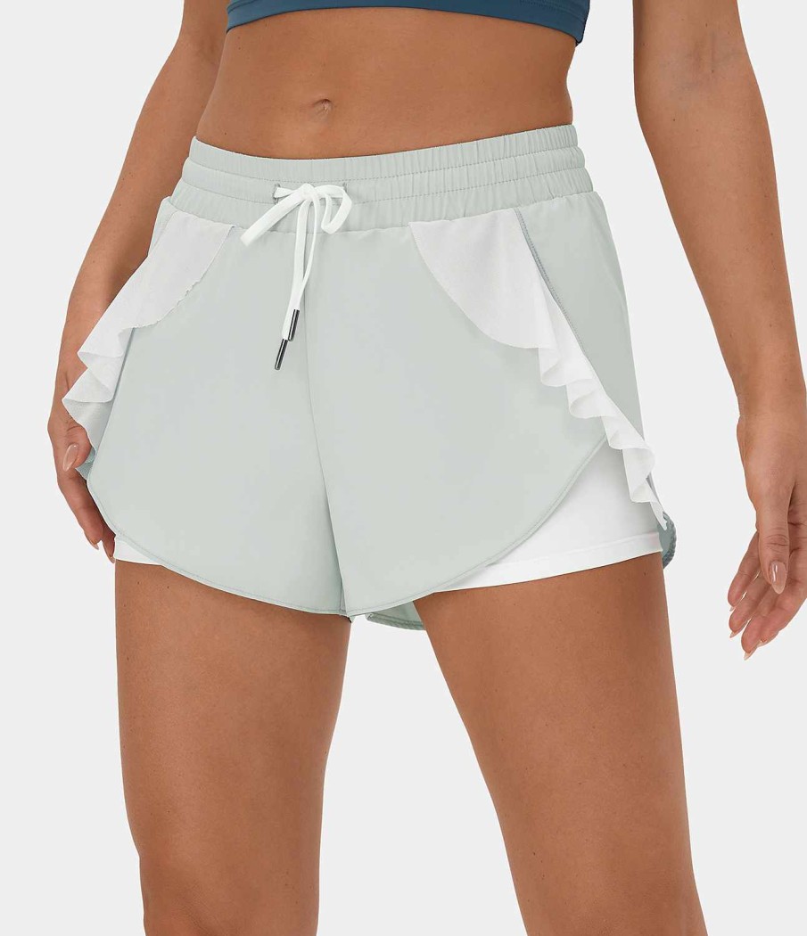 Kleidung HALARA Shorts Und Bikerhosen | Breezeful Hoch Taillierte, Schnell Trocknende 2-In-1-Freizeitshorts Mit Kordelzug Und Ruschen, 3 Zoll