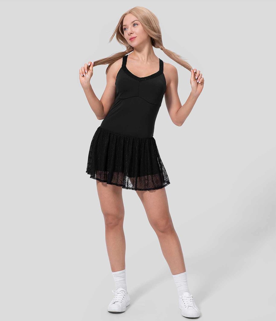 Kleider HALARA | Armelloses, Ruckenfreies, Mit Racerback Und Ausschnitten Kontrastierendes 2-In-1-Mini-Tenniskleid Mit Seitentaschen