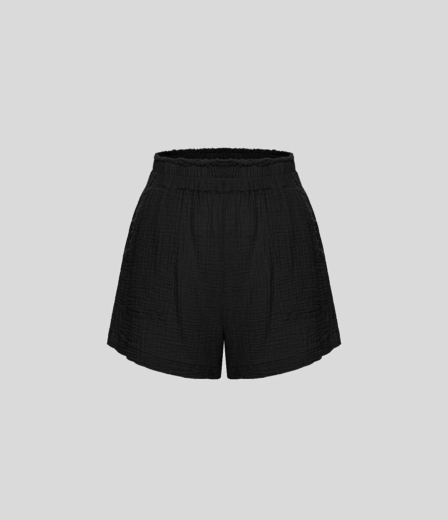 Kleidung HALARA Shorts Und Bikerhosen | Lassige Baumwollshorts Mit Hoher Taille Und Ungesaumtem Saum, 8,9 Cm (3,5 Zoll)