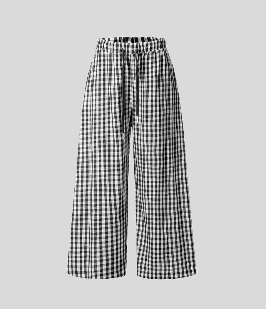 Jogginghosen Und Hosen HALARA | Hoch Taillierte, Lassige Baumwollhose Mit Kordelzug Und Seitentaschen, Gingham-Muster Und Weitem Bein