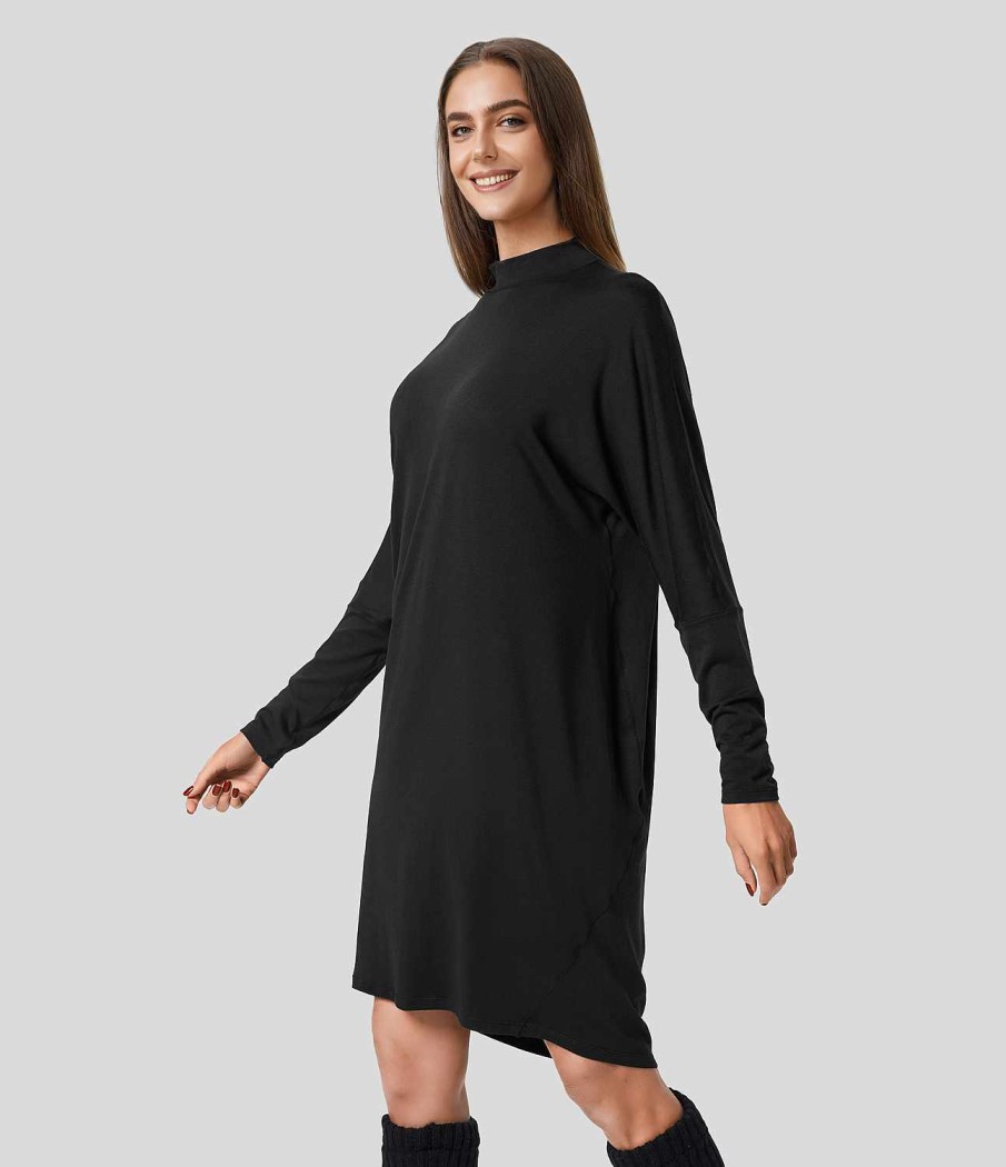 Kleider HALARA | Langarmliges Mini-Loungekleid Mit Stehkragen