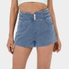 Denim HALARA | Halaramagic Hoch Taillierter, V-Formiger Bund, Uberkreuzte Knopftaschen, Cool Touch, Atmungsaktiv, Gewaschener, Dehnbarer Strick-Denim, Lassige Shorts, 6,3 Cm (2,5 Zoll)