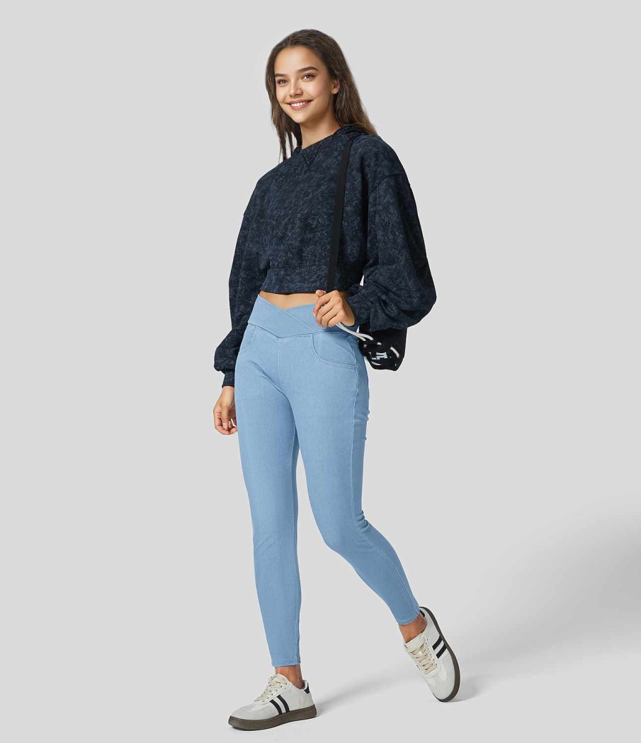 Denim HALARA | Halaramagic Arbeitsleggings Aus Hoch Tailliertem, Uberkreuztem Denim Mit Mehreren Taschen Und Dehnbarem Strick