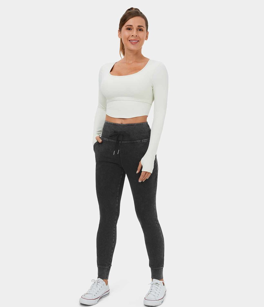 Leggings HALARA | Halaramagic Freizeitjeans Aus Gewaschenem, Dehnbarem Strick Mit Hohem Bund Und Kordelzug Und Seitentaschen