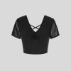 Kleidung HALARA Sportoberteile | Cloudful -Stoff, V-Ausschnitt, Geruscht, Ruckenfrei, Crossover-Kontrast-Mesh, Kurzes, Lassiges Sport-Top