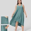 Plus + Kurve HALARA | Breezeful Ruckenfreies Racerback-Kleid Mit Seitentaschen, Hoch, Tief, Fliesend, Schnell Trocknend, Lassiges Midi-Kleid In Ubergrose