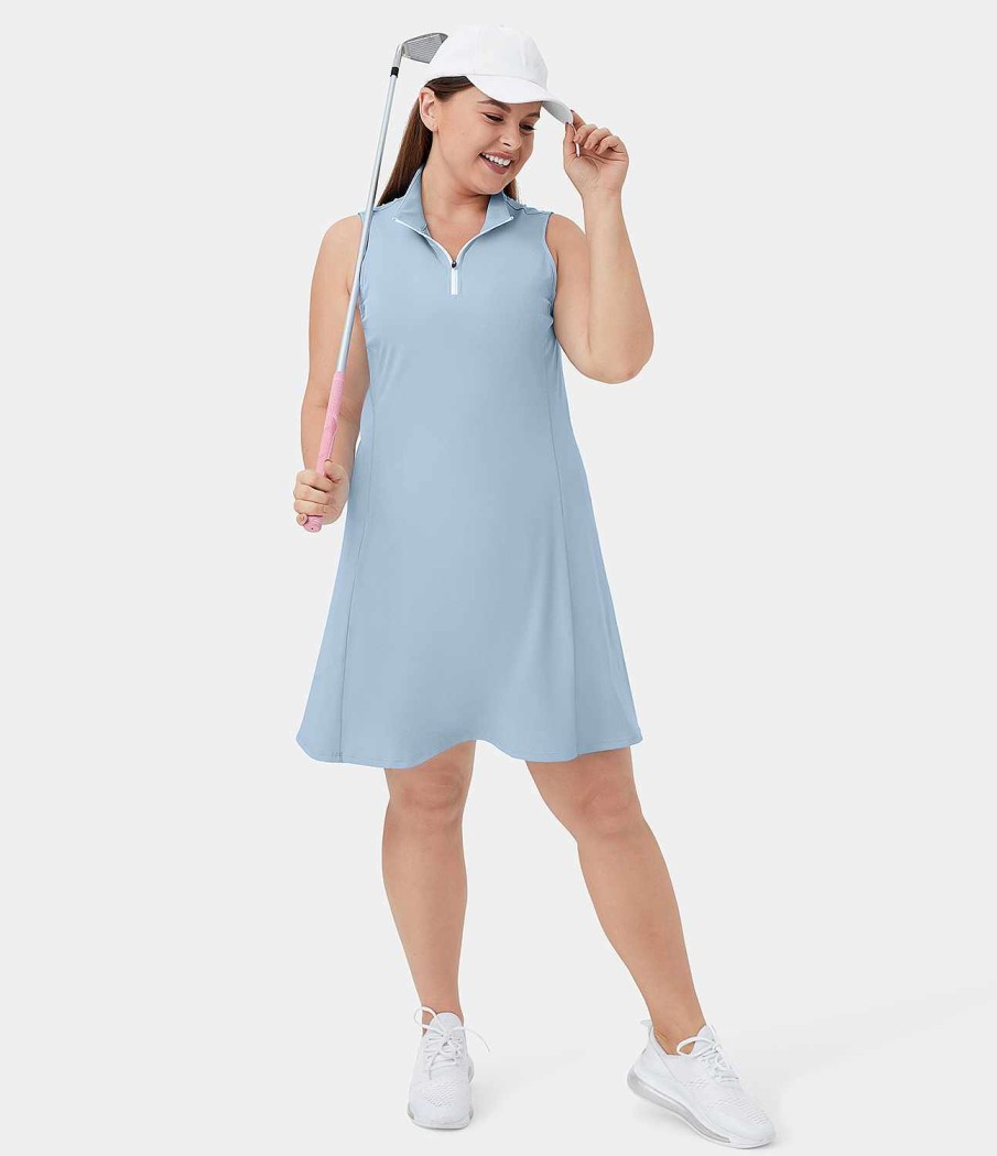 Plus + Kurve HALARA | Cloudful Air Fabric Half Zip Plain 2-Teiliges Set Plus Size Cool Touch Golfkleid Bleiben Sie Bereit