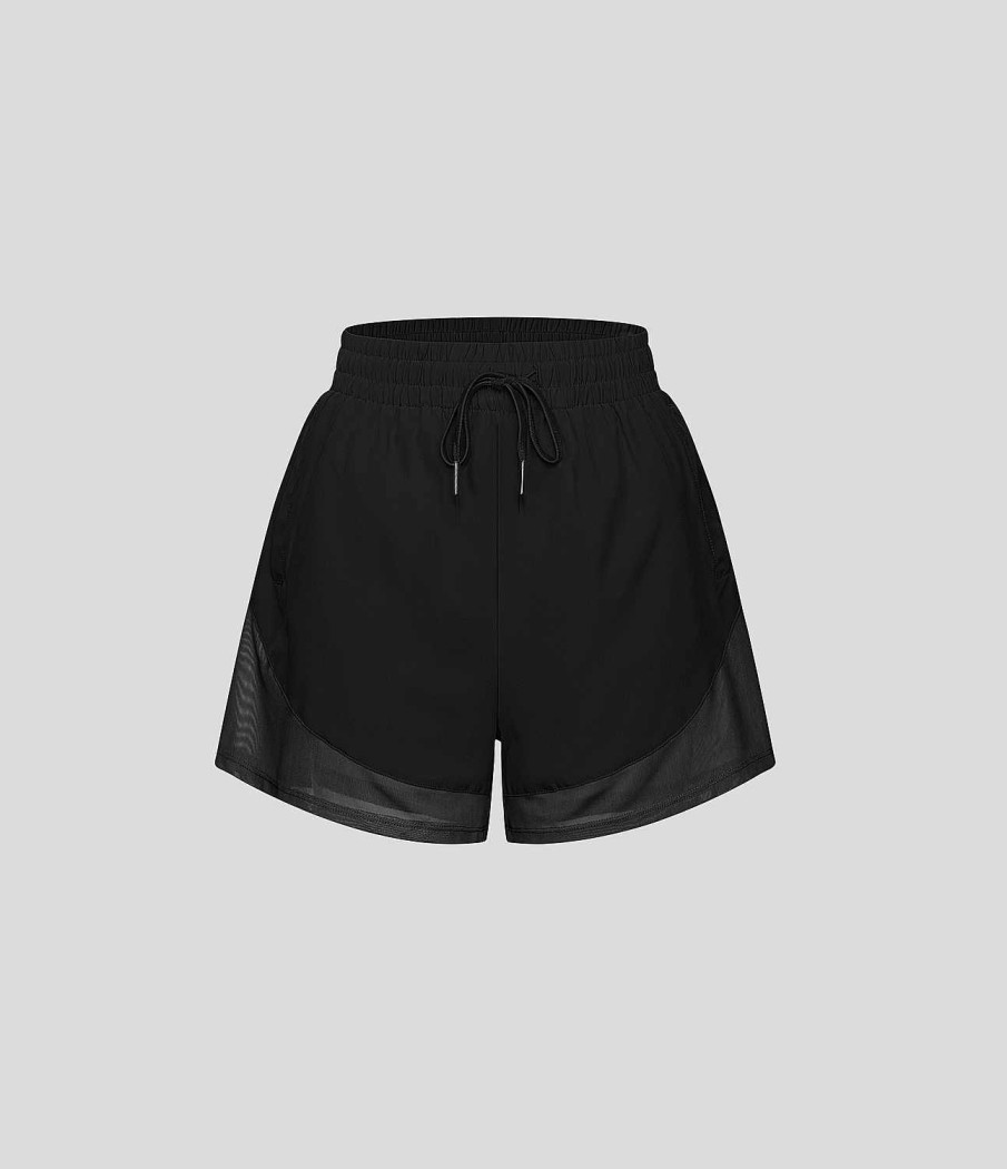 Kleidung HALARA Shorts Und Bikerhosen | Hoch Taillierte, Lassige 2-In-1-Shorts Mit Kordelzug Und Seitentaschen Aus Kontrastierendem Mesh