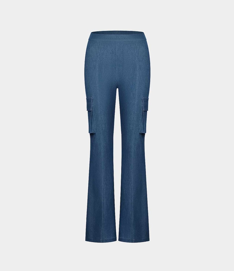 Denim HALARA | Halaramagic Lassige Cargo-Flare-Jeans Aus Elastischem Strick Mit Hoher Taille Und Seitlicher Pattentasche