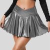 Rocke Und Skorts HALARA | Hoch Taillierter, Uberkreuzter 2-In-1-Rock Aus Cloudful Shine-Stoff Mit Seitlicher Tasche Und Dehnbarem, Ausgestelltem Kunstlederrock Mit Foliendruck