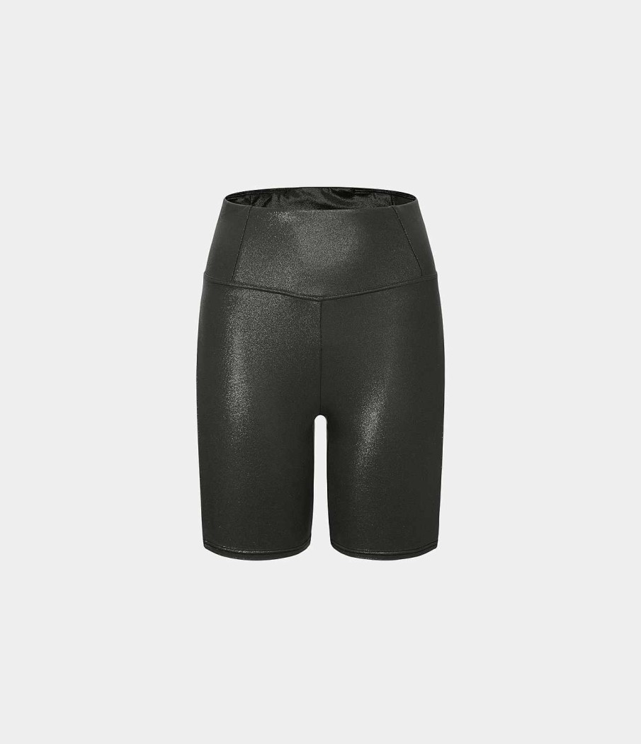 Rocke Und Skorts HALARA | Cloudful Glanzstoff, Hoch Taillierter Ruckenbund, Taschenfoliendruck, Dehnbare, Lassige Biker-Shorts Aus Kunstleder, 7''