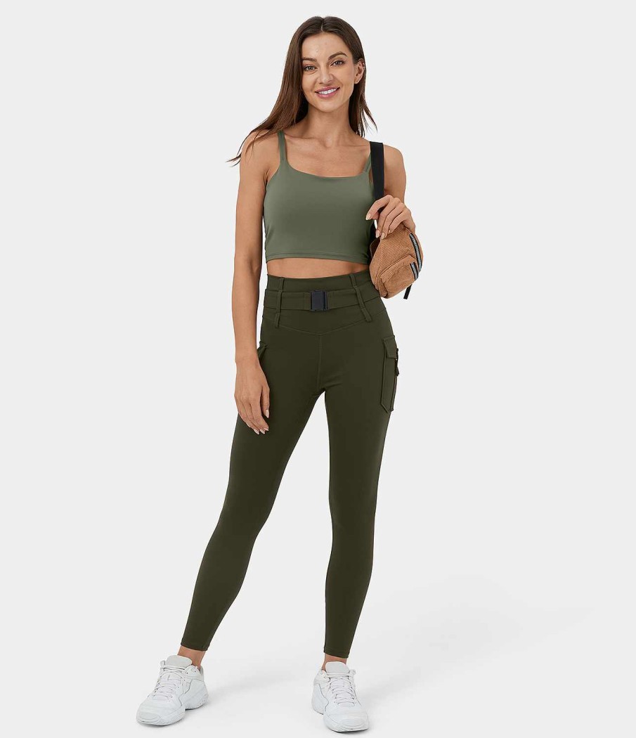 Shorts Und Biker HALARA | Yoga-7/8-Cargo-Leggings Mit Hoher Taille Und Seitlicher Klappentasche Und Gurtel