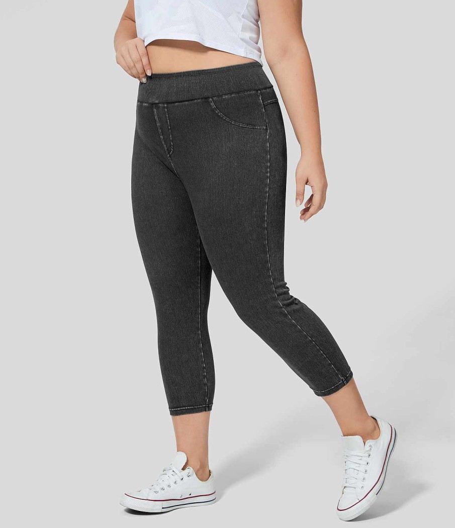 Denim HALARA | Halaramagic Lassige Capri-Leggings Aus Denim In Ubergrose Mit Hoher Taille Und Seitentaschen Aus Dehnbarem Strick