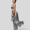 Rocke Und Skorts HALARA | Cloudful Shine-Stoff, Hoch Tailliert, Weites Bein, Dehnbare Party-Kunstlederhose Mit Metallic-Foliendruck