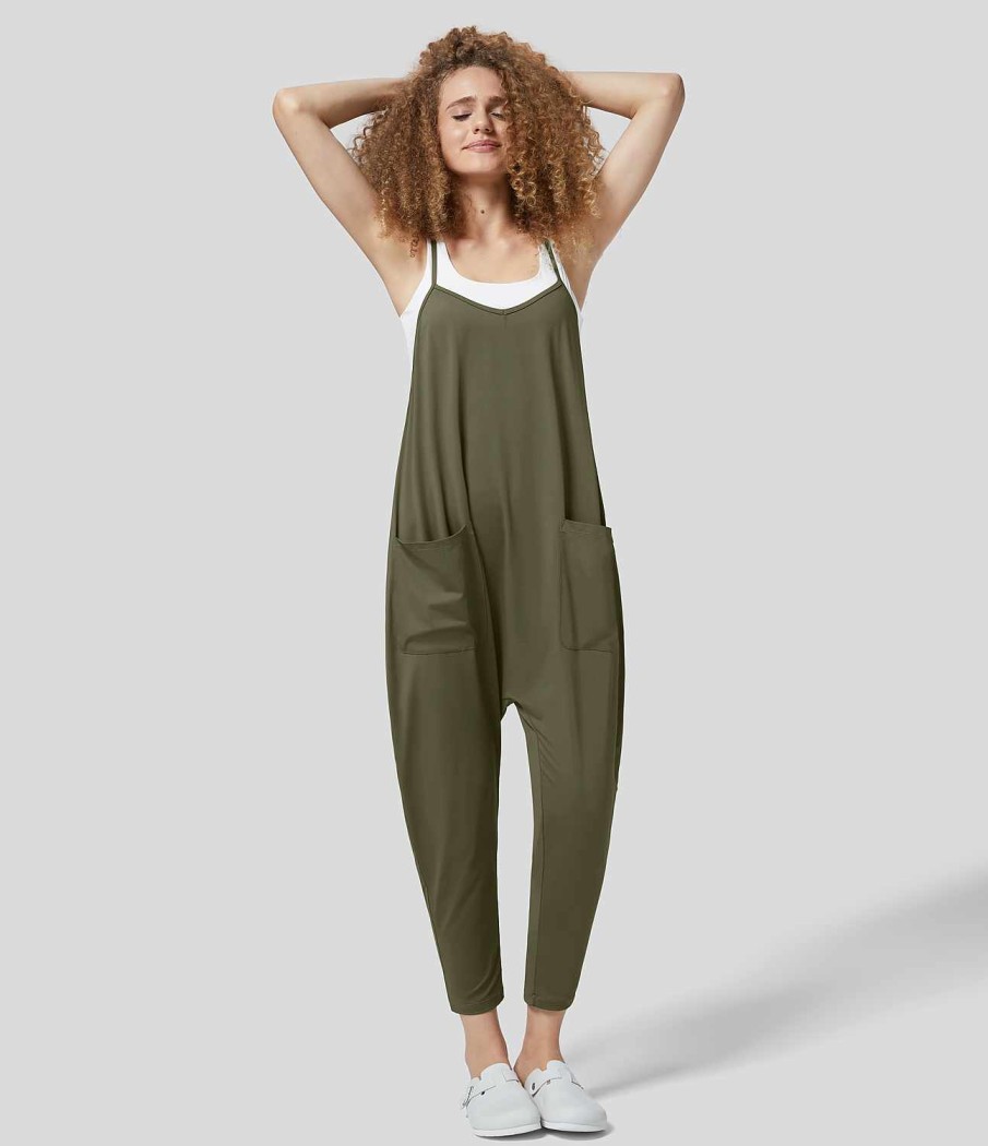 Kleidung HALARA Jumpsuits | Ruckenfreier, Knochellanger, Schmal Zulaufender Arbeitsoverall Mit Mehreren Taschen