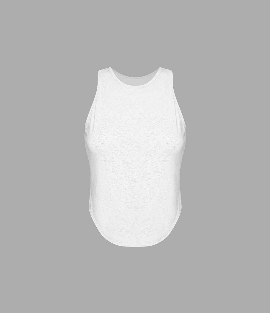 Oberteile HALARA | Transparentes Yoga-Tanktop Aus Jacquard Mit Rundem Ausschnitt Und Abgerundetem Saum