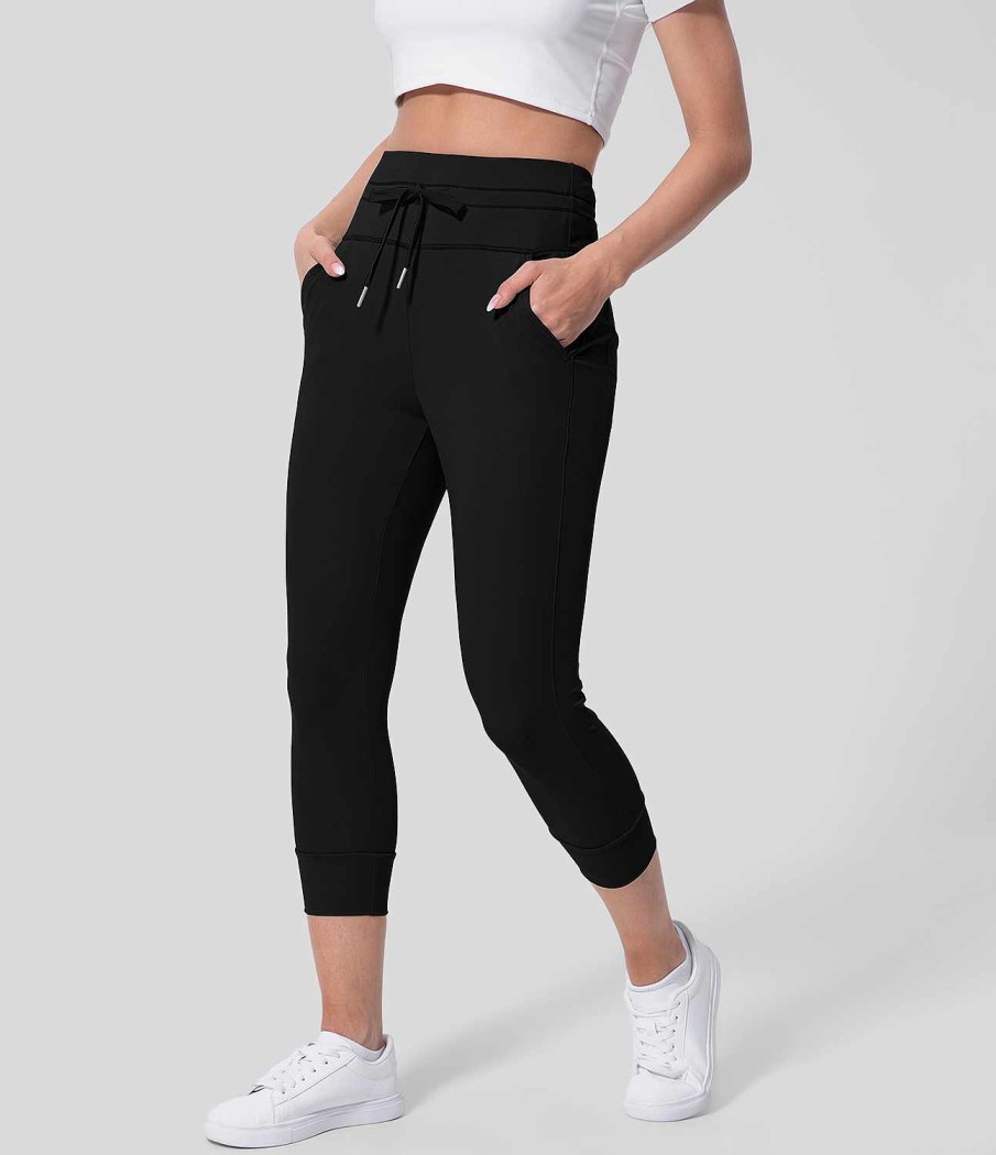 Jogginghosen Und Hosen HALARA | Einfarbige Capri-Yoga-Jogginghose Aus Cloudful Air-Gewebe Mit Hoher Taille Und Kordelzug Und Seitentasche