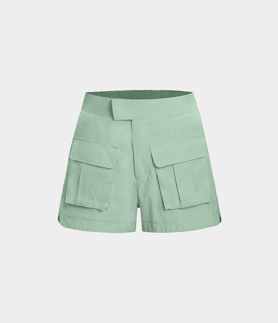 Jogginghosen Und Hosen HALARA | Lassige Cargo-Baumwollshorts Mit Hoher Taille Und Seitlichem Reisverschluss, Abgerundeter Saum, 6,3 Cm (2,5 Zoll)