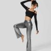 Rocke Und Skorts HALARA | Cloudful Shine Fabric Hoch Taillierte Crossover-Leggings In Voller Lange Mit Metallischem Foliendruck, Dehnbare Yoga-Kunstleder-Flare-Leggings