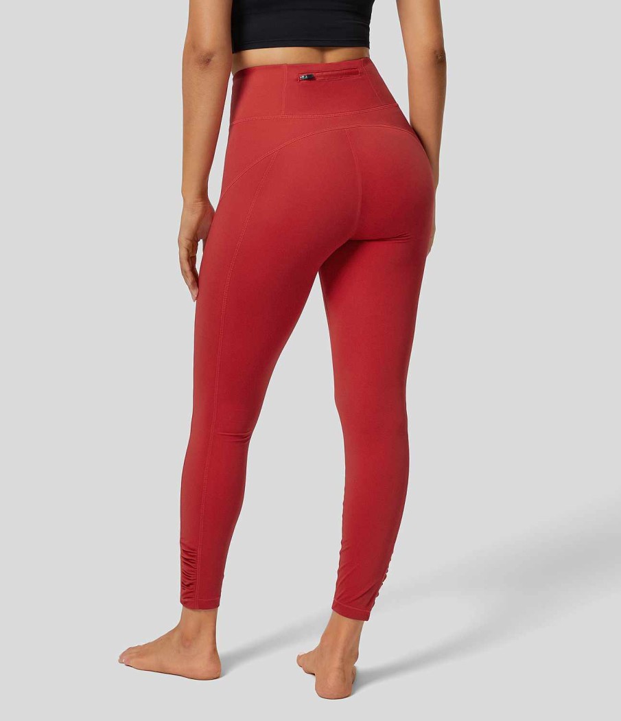 Leggings HALARA | Ultrasculpt Yoga-7/8-Leggings Mit Hoher Taille, Reisverschlusstasche Hinten, Geruschtem Saum Und Steppnahten