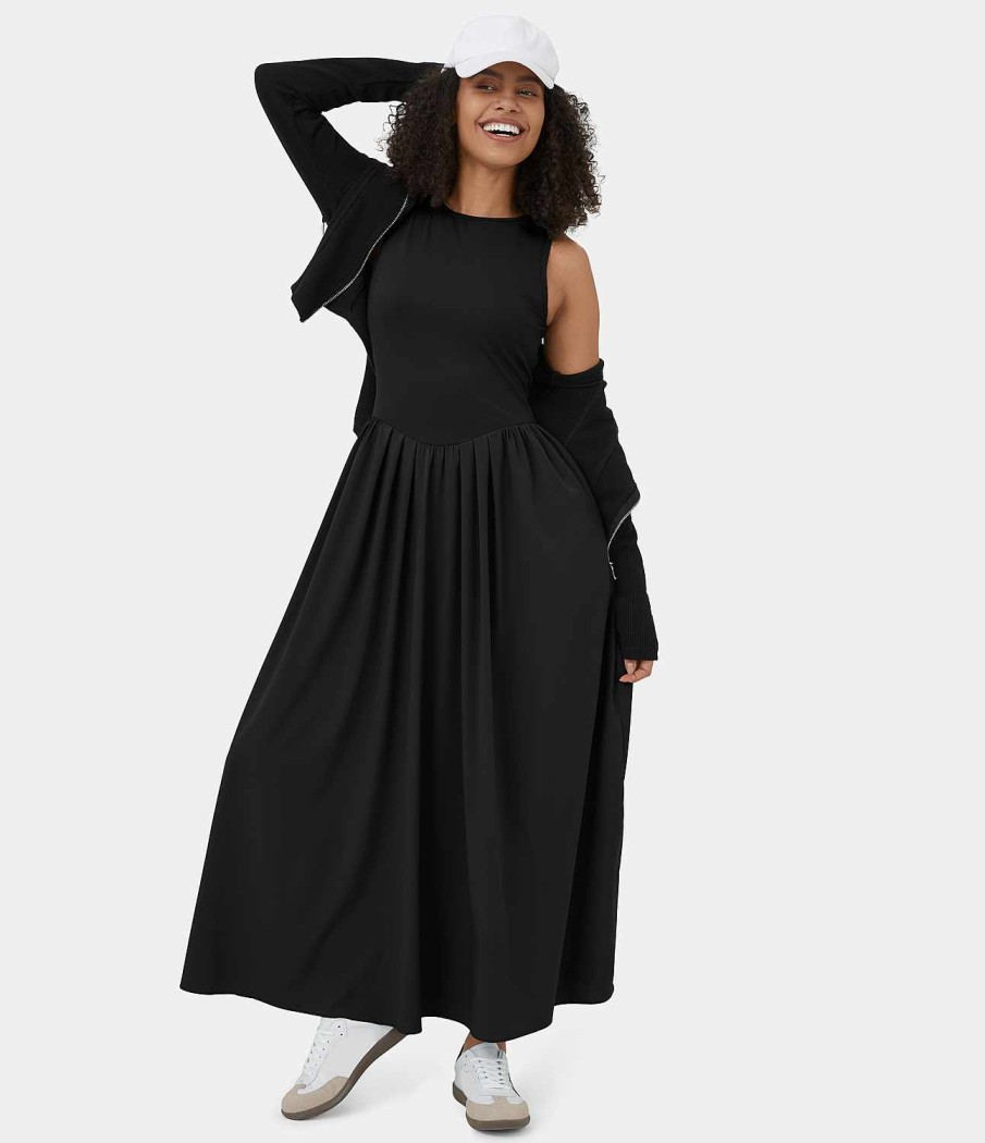 Kleider HALARA | Breezeful Armelloses, Ruckenfreies, Ausgeschnittenes, Fliesendes Maxi-Freizeitkleid Mit Seitentaschen