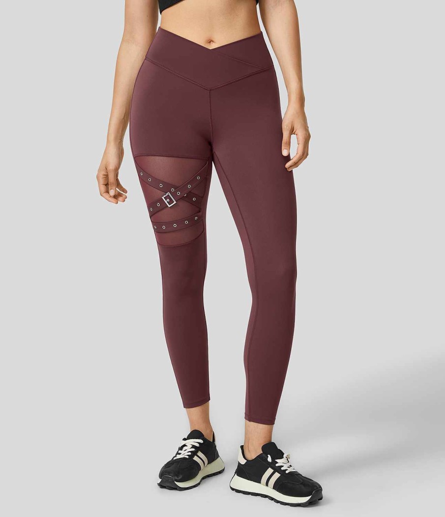 Leggings HALARA | Hoch Taillierte Yoga-7/8-Leggings Mit Crossover-Kontrast-Mesh Und Beweglicher Schnalle