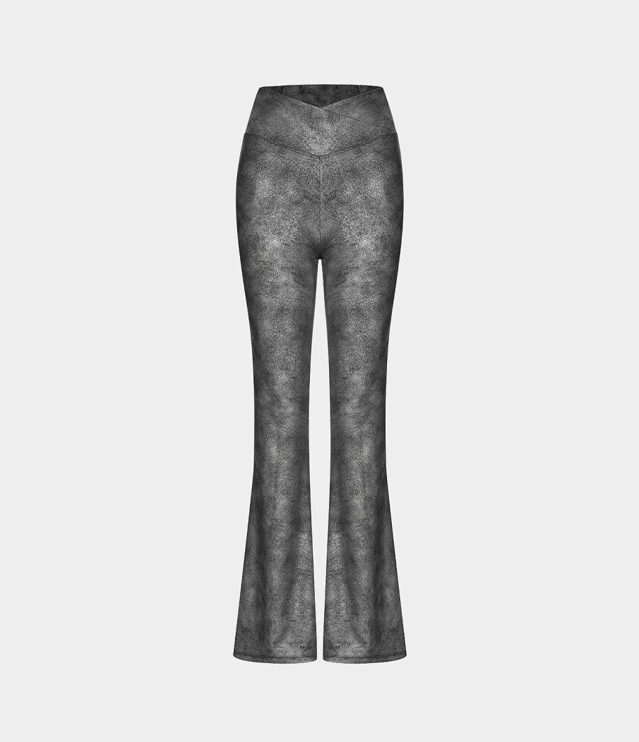 Rocke Und Skorts HALARA | Uberkreuzte, Hoch Taillierte, Dehnbare Crackle-Super-Flare-Leggings Mit Gesastasche